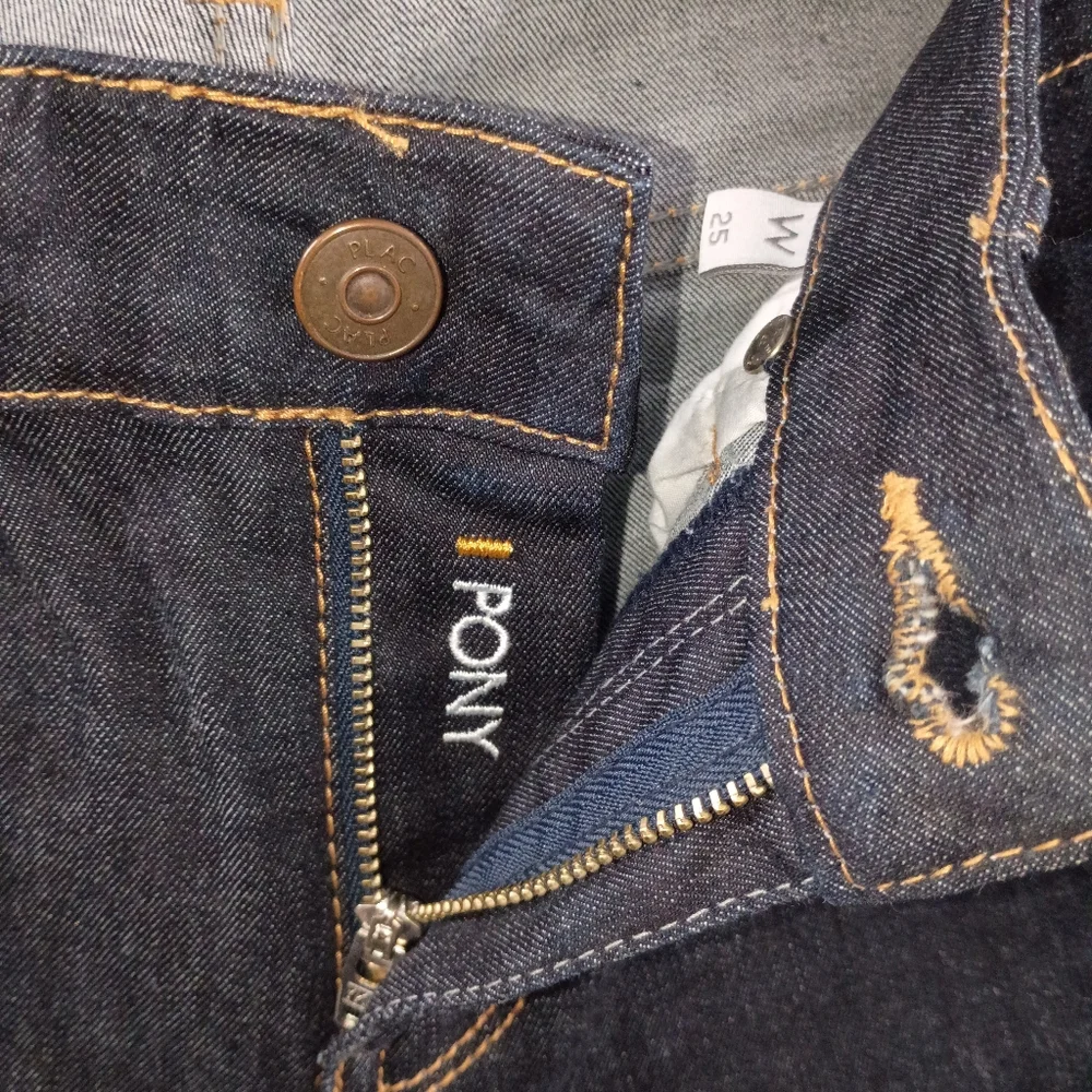 Pony Blue Skinny Jeans with Gold Stitching